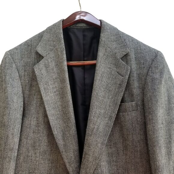 Haggar Mens Wool Silk Sport Tweed Coat 42L Gray Herringbone Blazer Suit Jacket - Picture 2 of 11